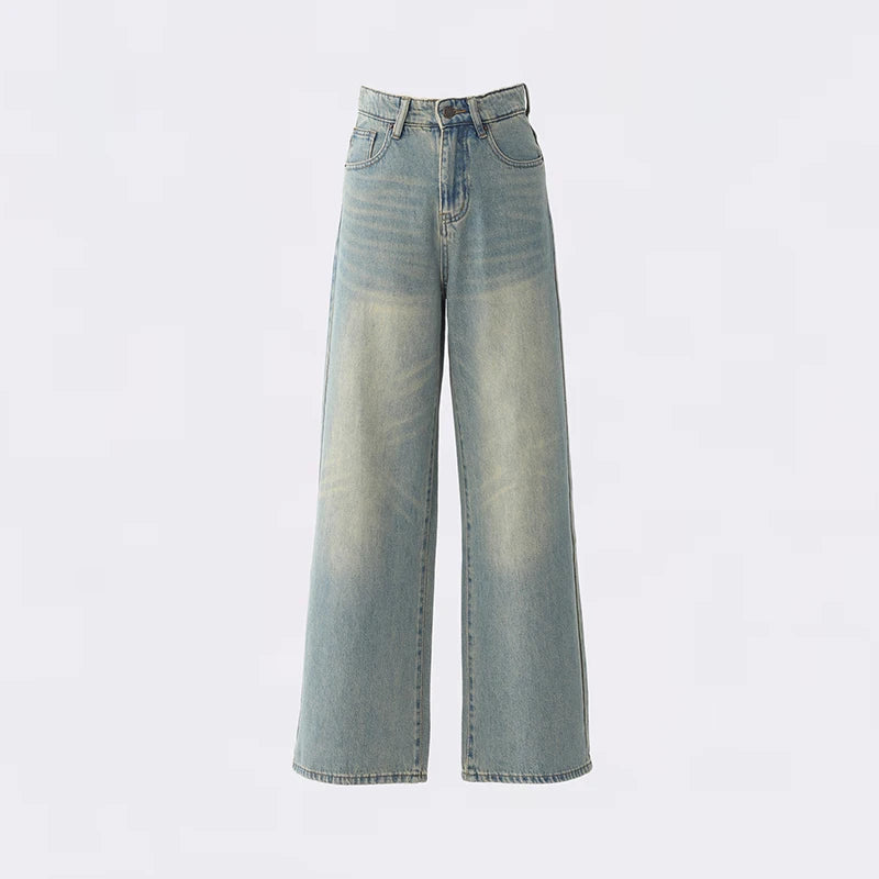 American Retro Nostalgic High-waisted Loose Wide-leg Pants Versatile Autumn and Winter Straight Jeans Women, Retro Jeans