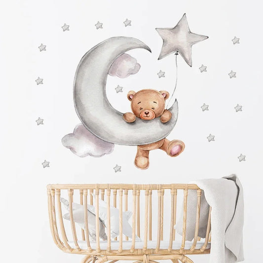 New Funny Cute Teddy Bear Kids Room Wall Stickers for Interior Baby Nursery Room Decor Home Decoration Wall Decals Watercolor